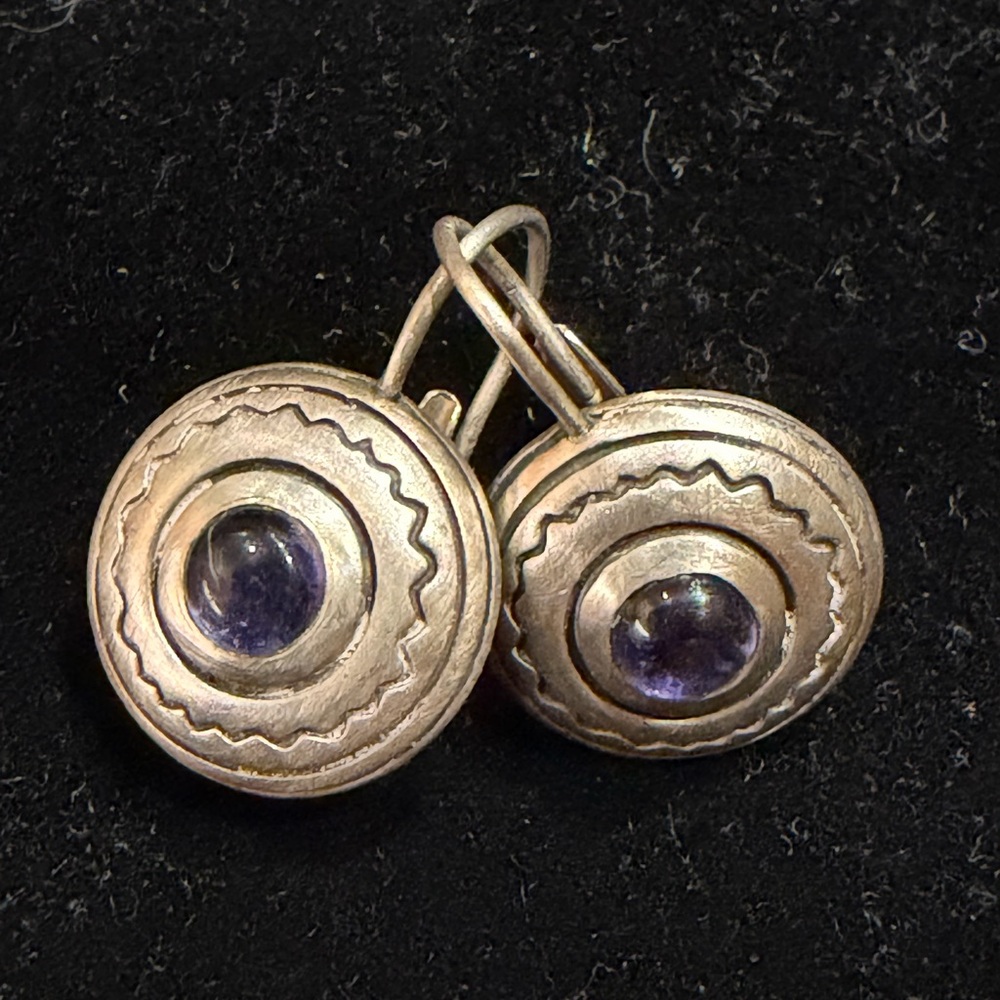 Lisa Jenks 925 Sterling Silver Purple/blue Stone Disc Drop Earrings